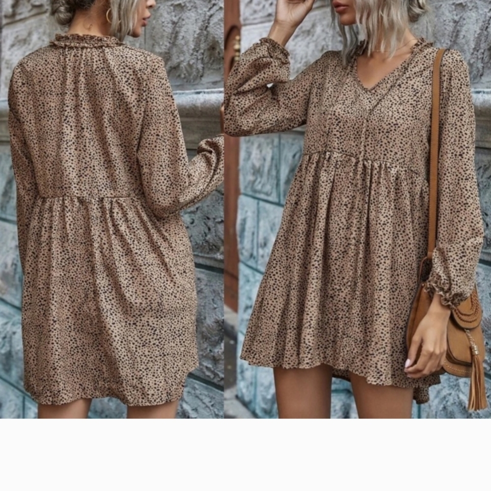 Women's Tan Long Sleeve Dress Small Boho So Cute Nwt!
